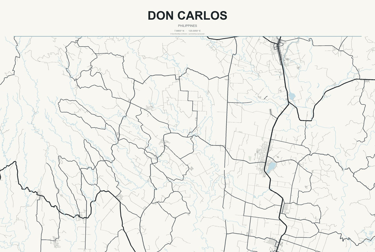 Don Carlos, Philippines City Map Aluminum Sign in Headline Atlas style