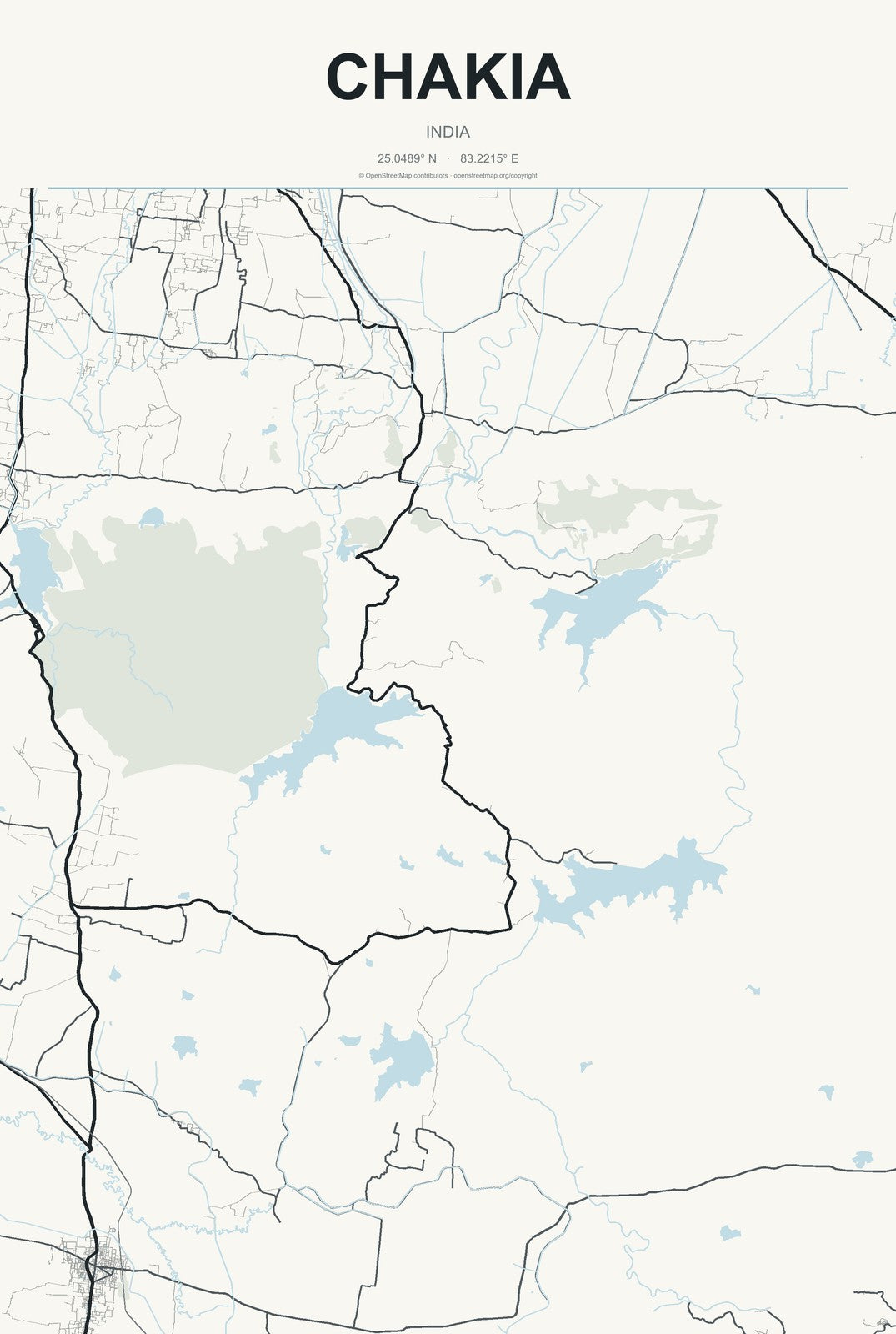 Chakia, India City Map Aluminum Sign in Headline Atlas style