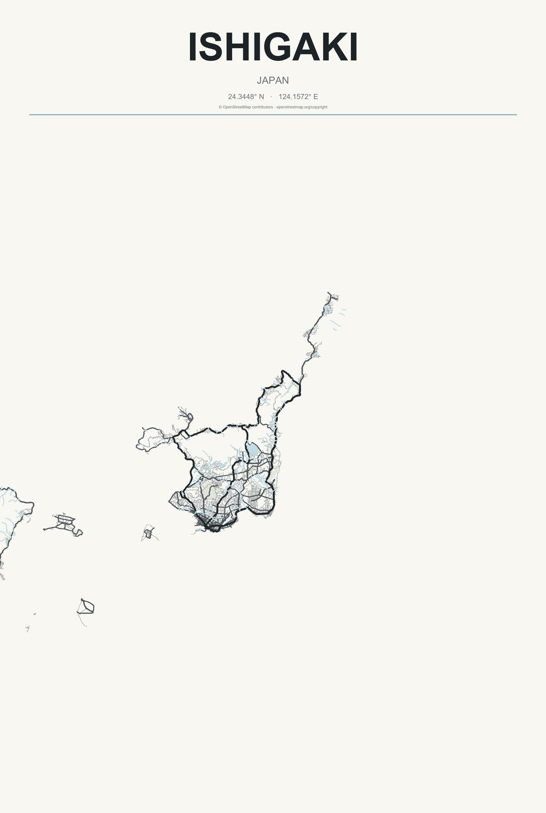 Ishigaki, Japan City Map Aluminum Sign in Headline Atlas style
