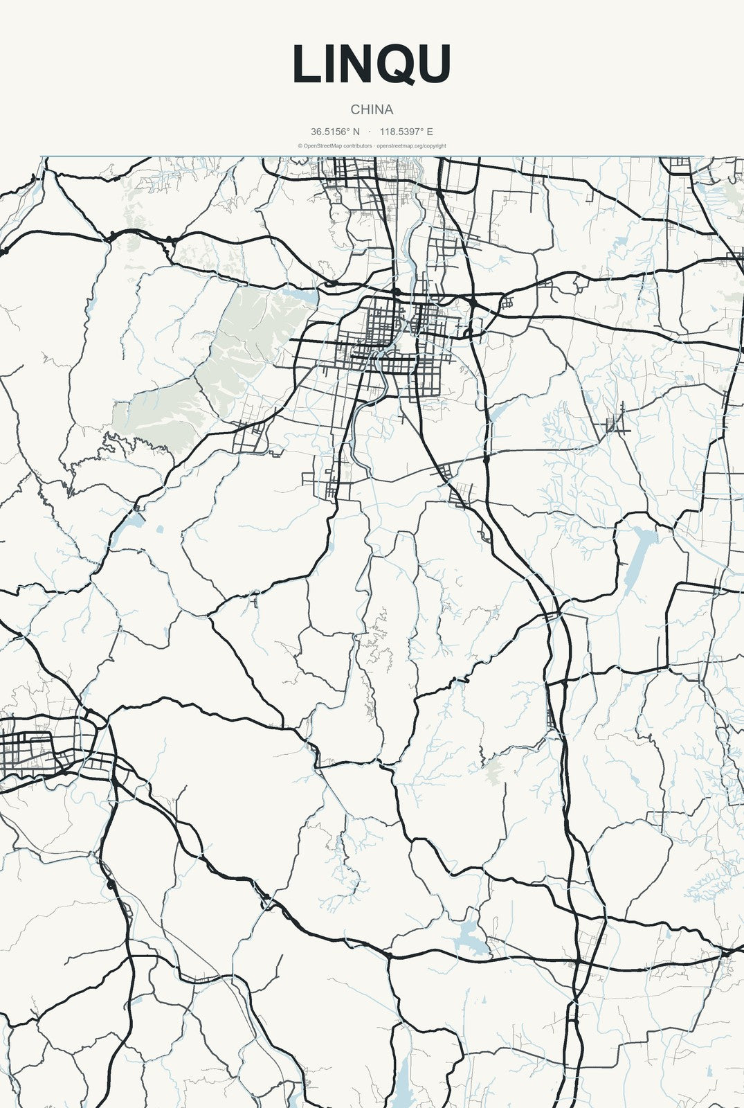 Linqu, China City Map Aluminum Sign in Headline Atlas style