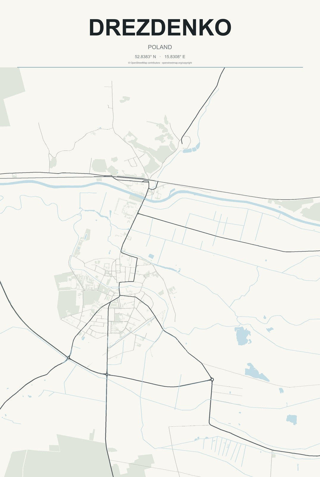 Drezdenko, Poland City Map Aluminum Sign in Headline Atlas style