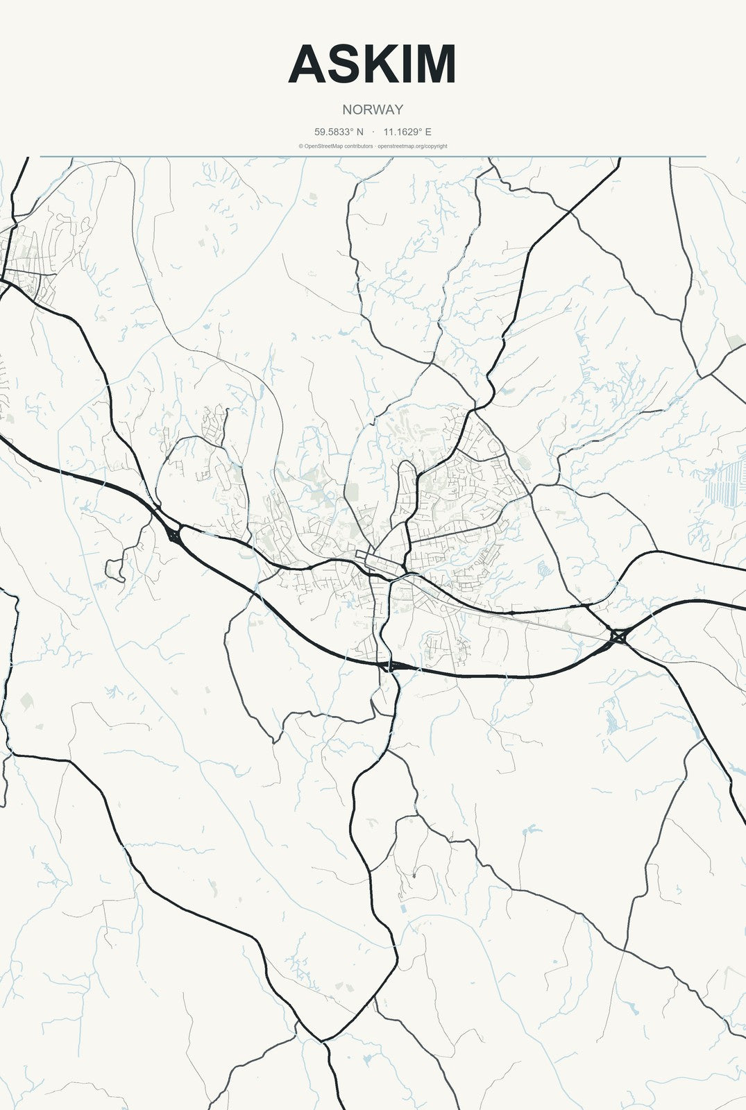 Askim, Norway City Map Aluminum Sign in Headline Atlas style