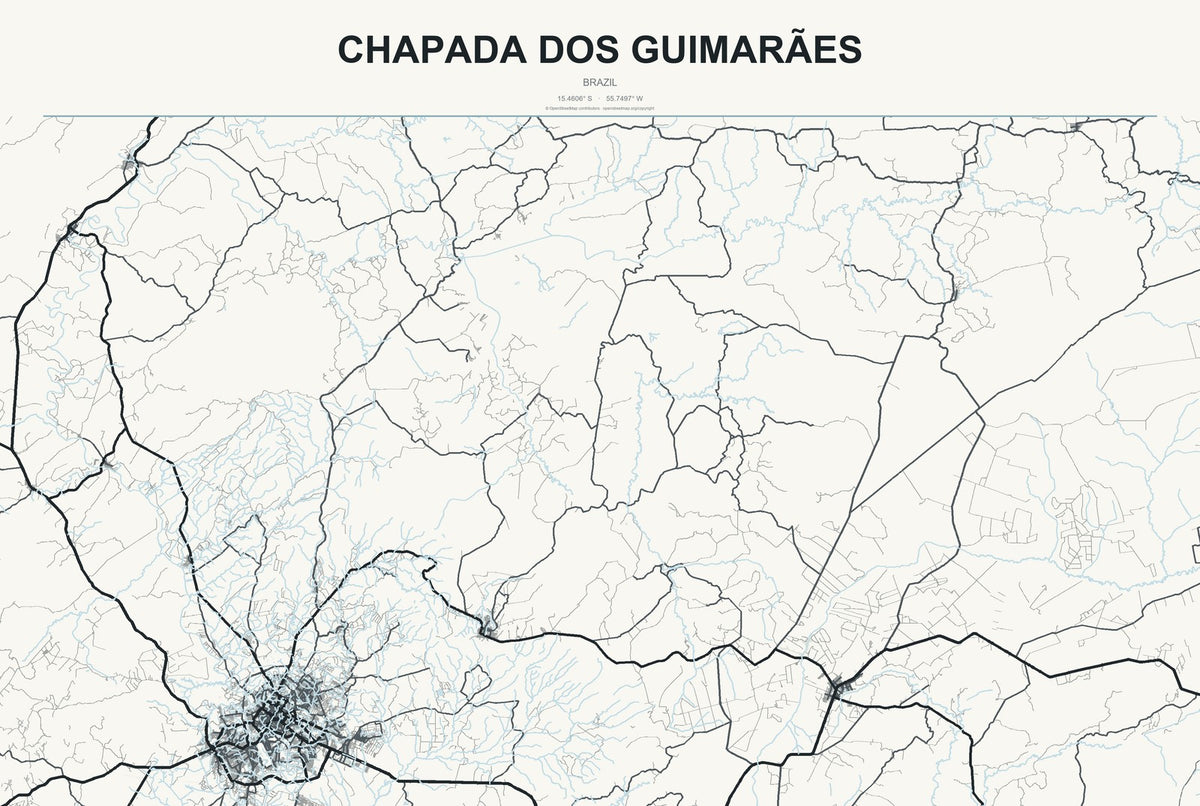 Chapada dos Guimarães, Brazil City Map Aluminum Sign in Headline Atlas style