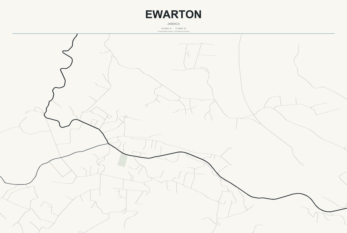 Ewarton, Jamaica City Map Aluminum Sign in Headline Atlas style