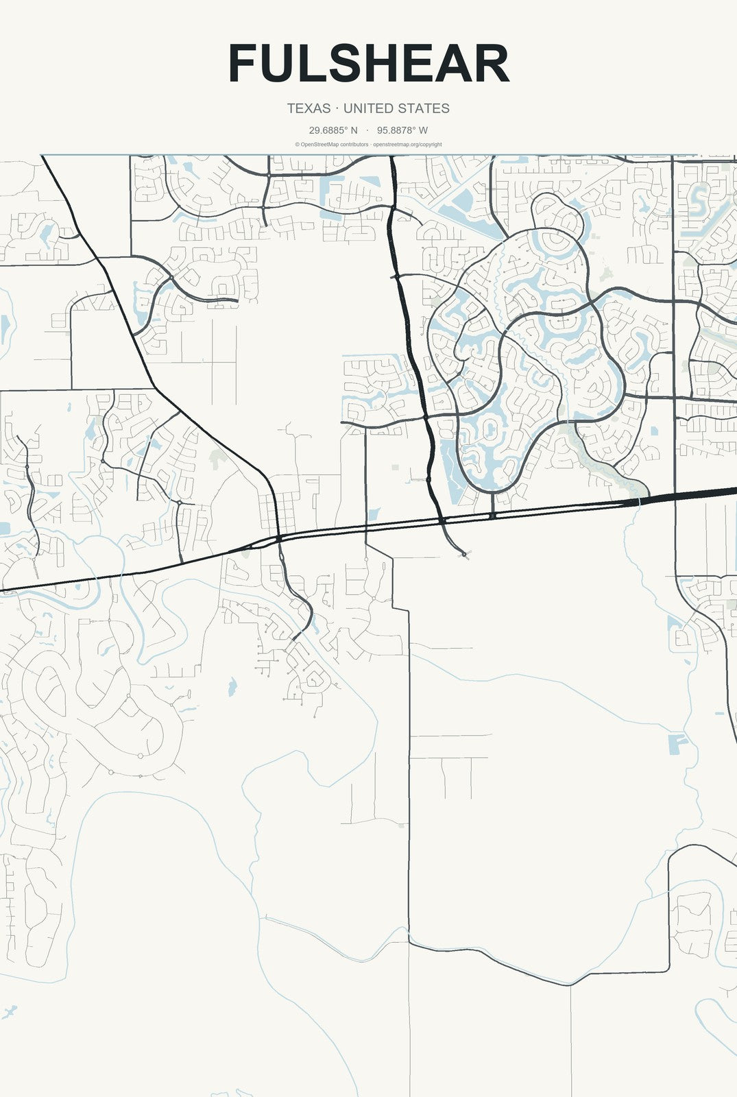 Fulshear, Texas City Map Aluminum Sign in Headline Atlas style