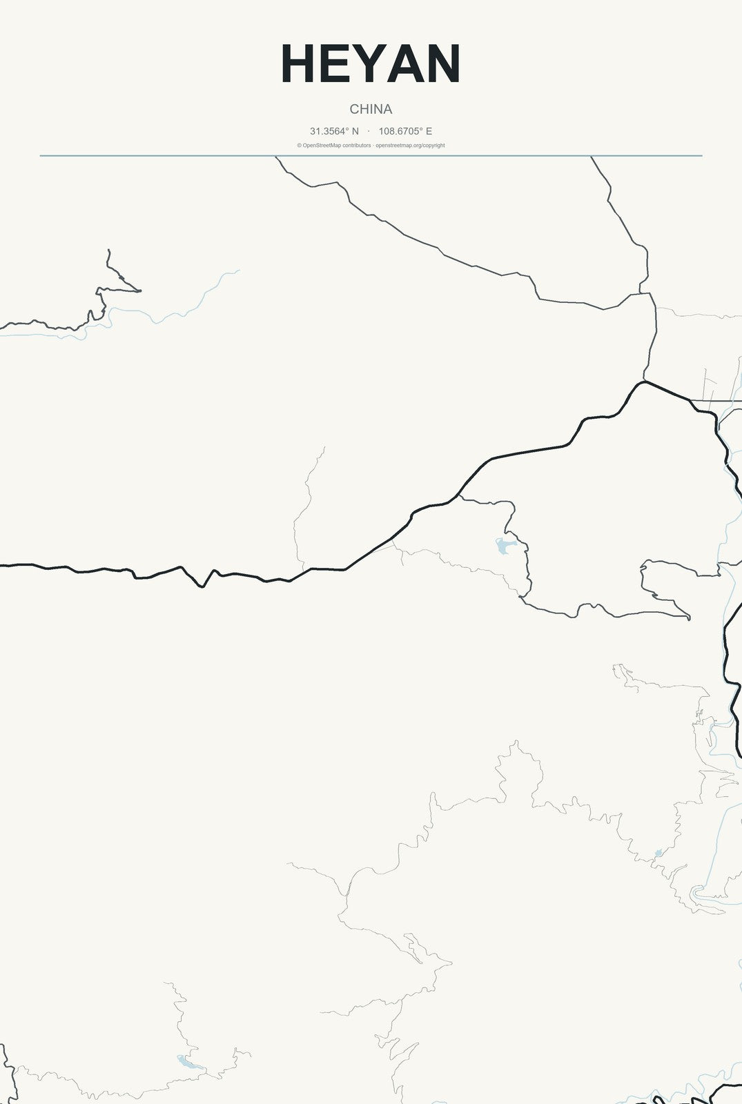 Heyan, China City Map Aluminum Sign in Headline Atlas style