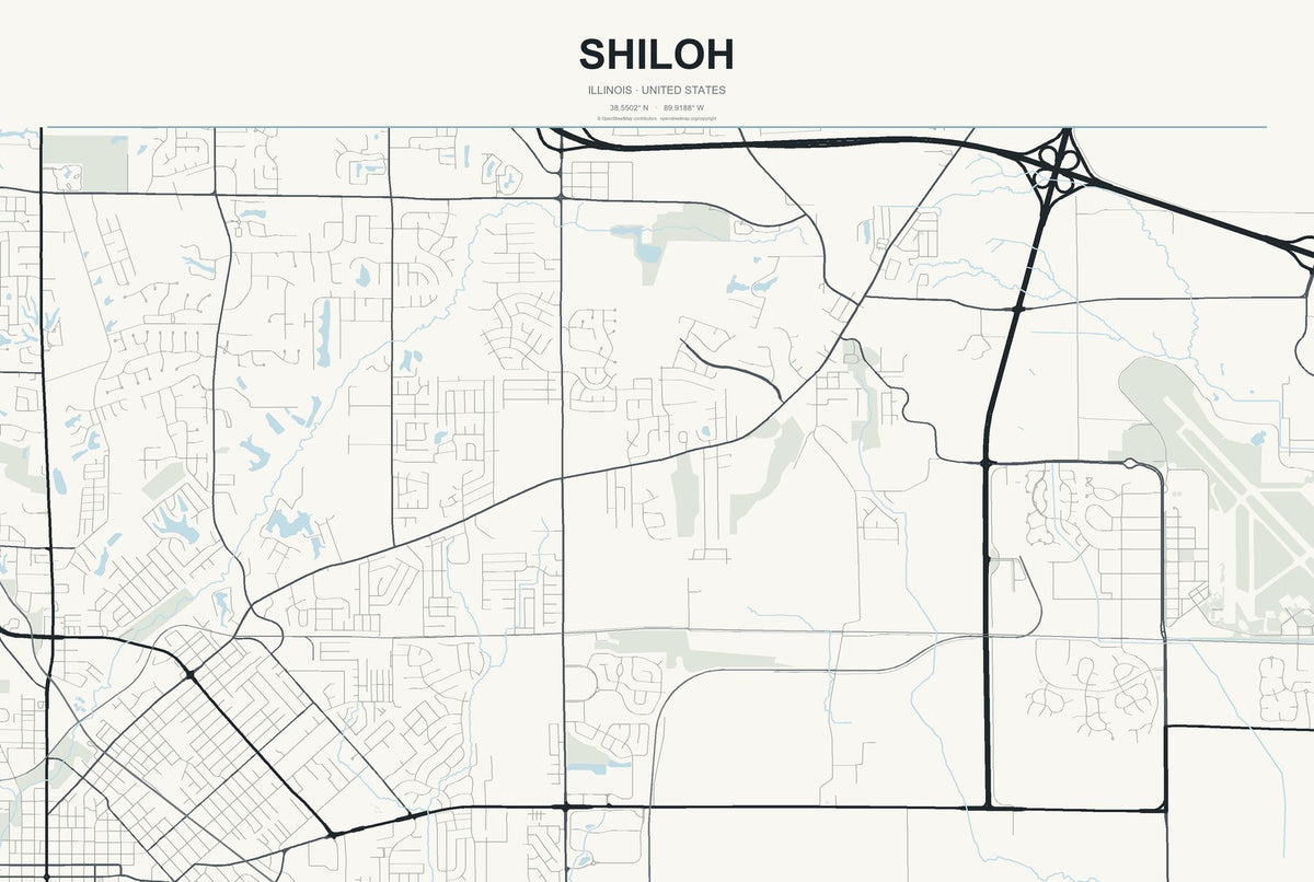 Shiloh, Illinois City Map Aluminum Sign in Headline Atlas style