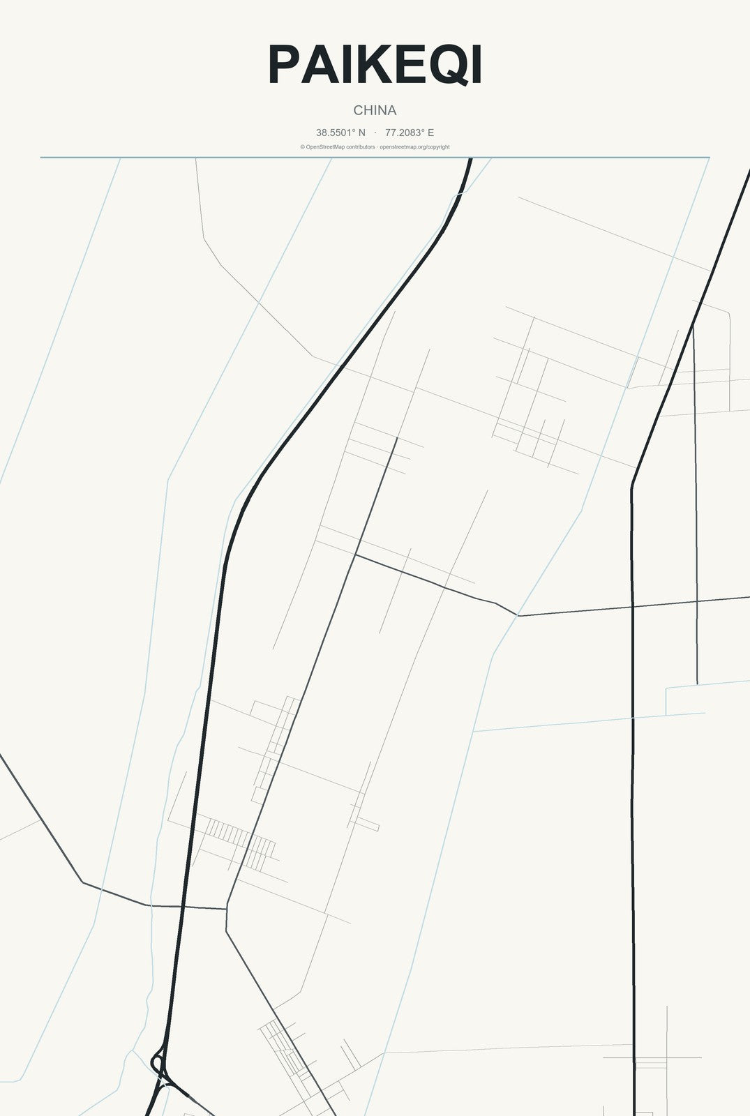 Paikeqi, China City Map Aluminum Sign in Headline Atlas style
