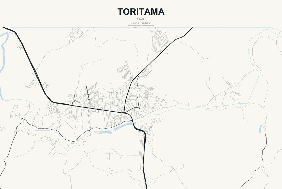 Toritama, Brazil City Map Aluminum Sign in Headline Atlas style