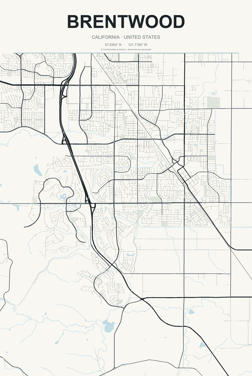 Brentwood, California City Map Aluminum Sign in Headline Atlas style