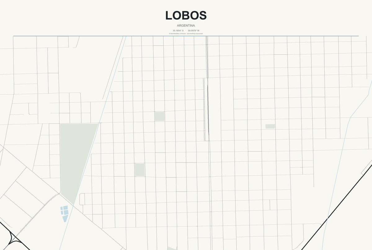 Lobos, Argentina City Map Aluminum Sign in Headline Atlas style