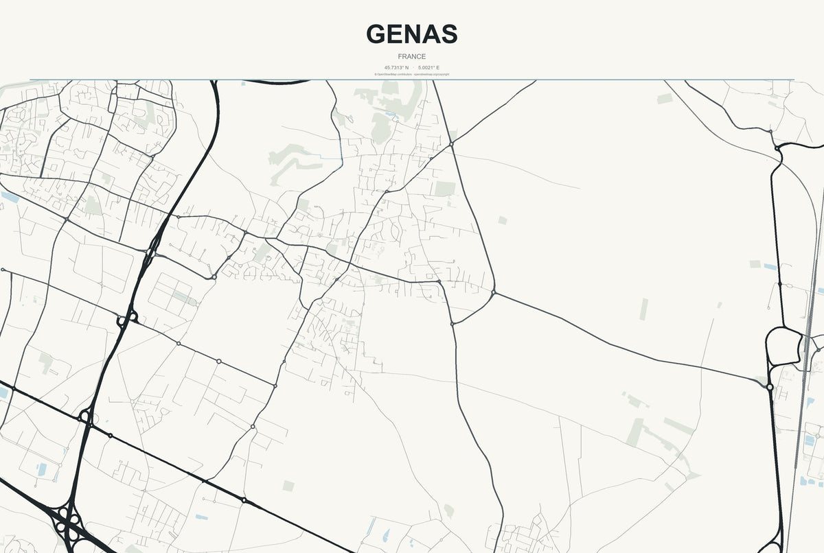 Genas, France City Map Aluminum Sign in Headline Atlas style