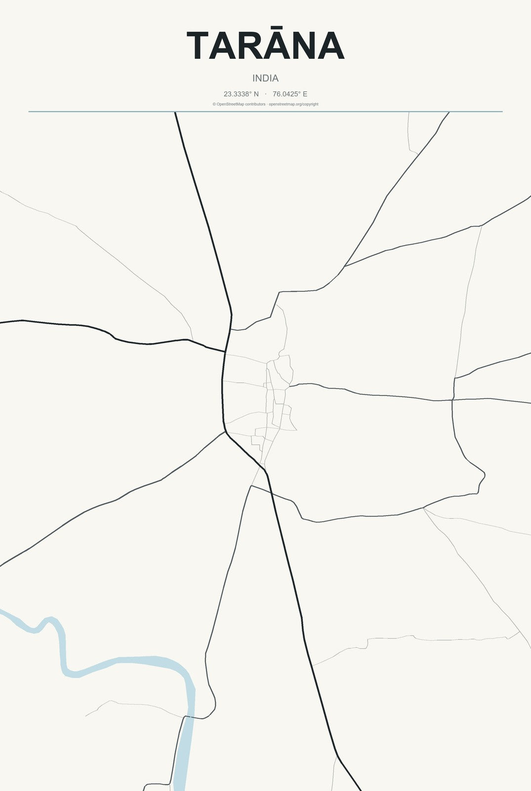 Tarāna, India City Map Aluminum Sign in Headline Atlas style