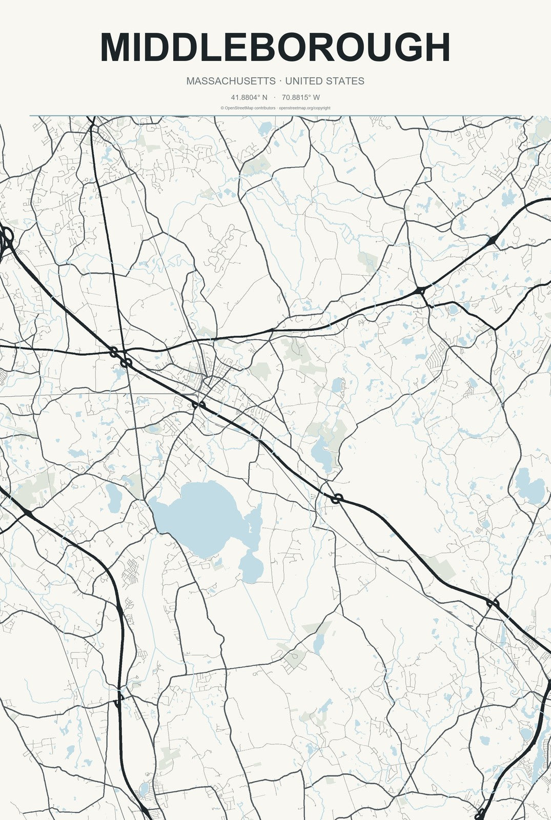 Middleborough, Massachusetts City Map Aluminum Sign in Headline Atlas style