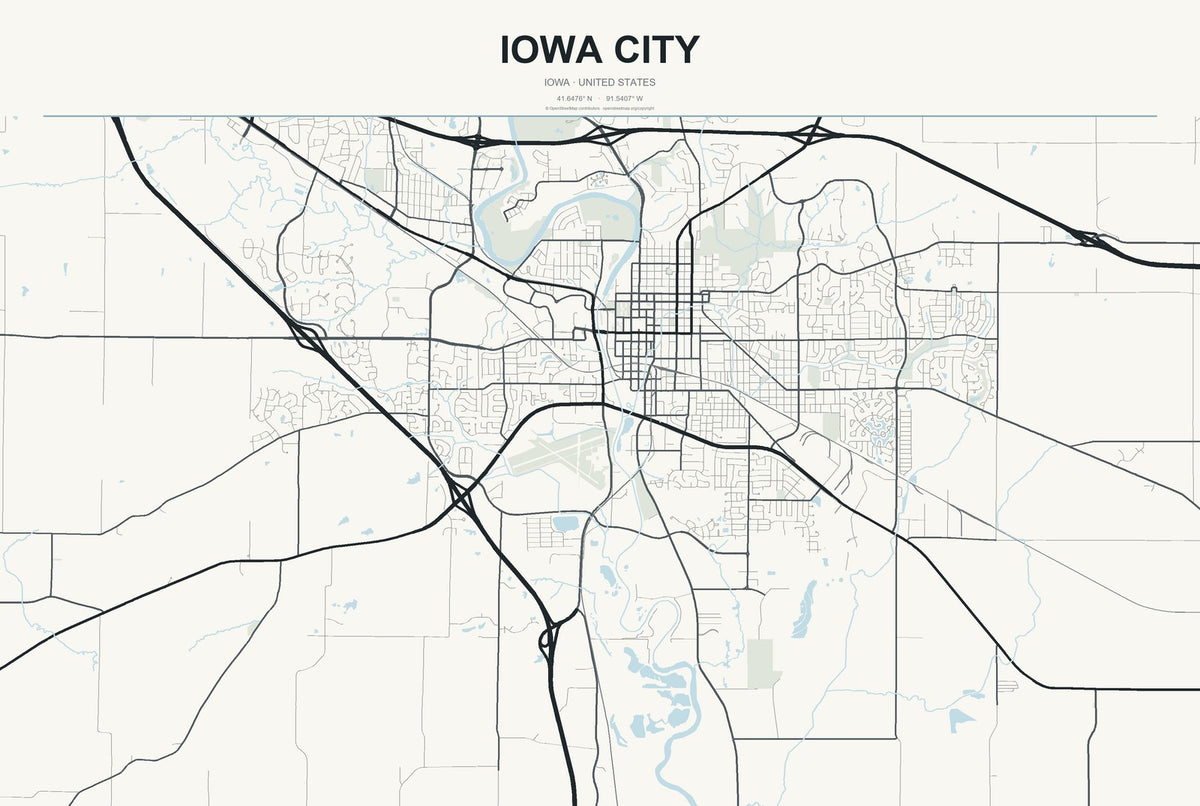 Iowa City, Iowa City Map Aluminum Sign in Headline Atlas style