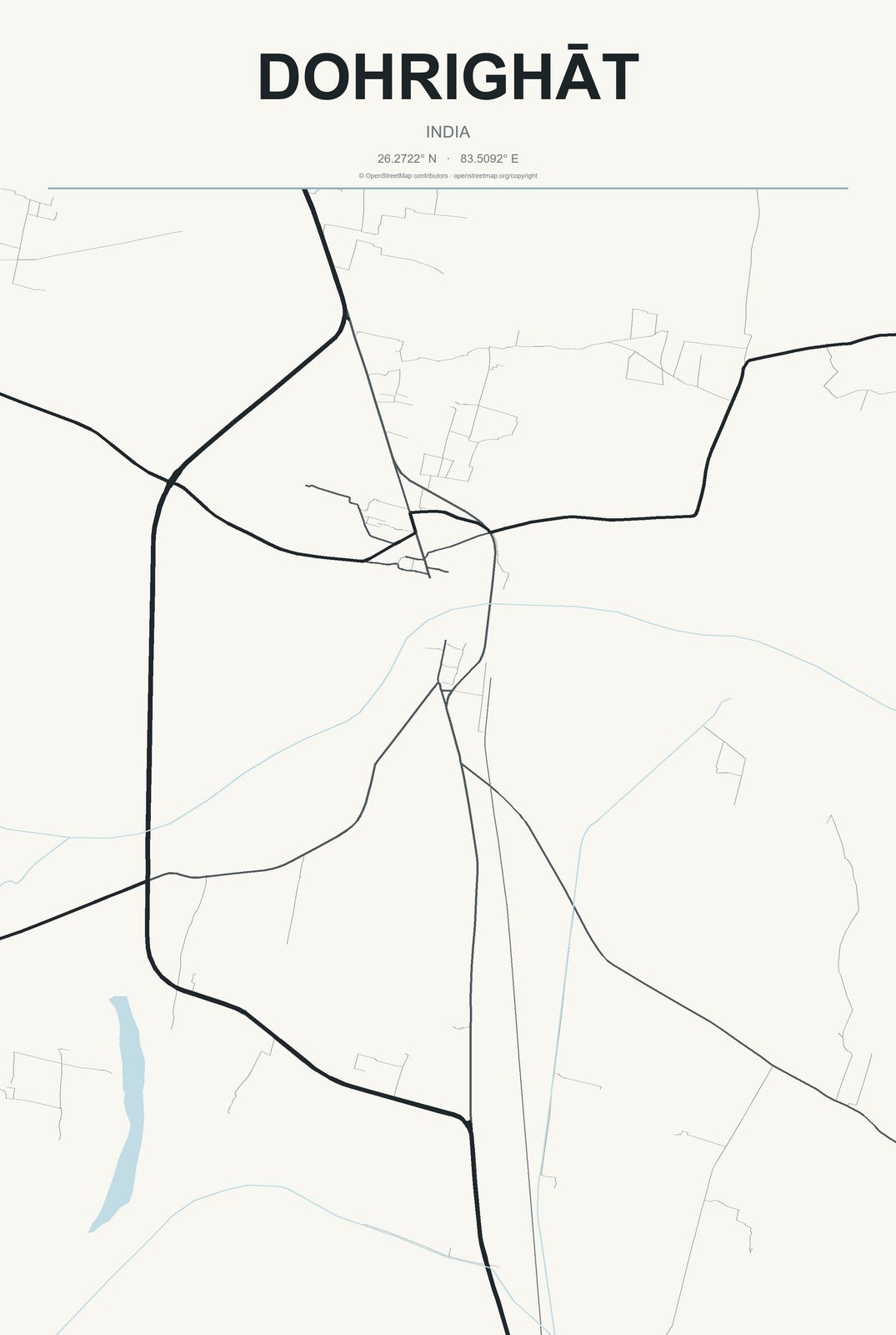 Dohrighāt, India City Map Aluminum Sign in Headline Atlas style