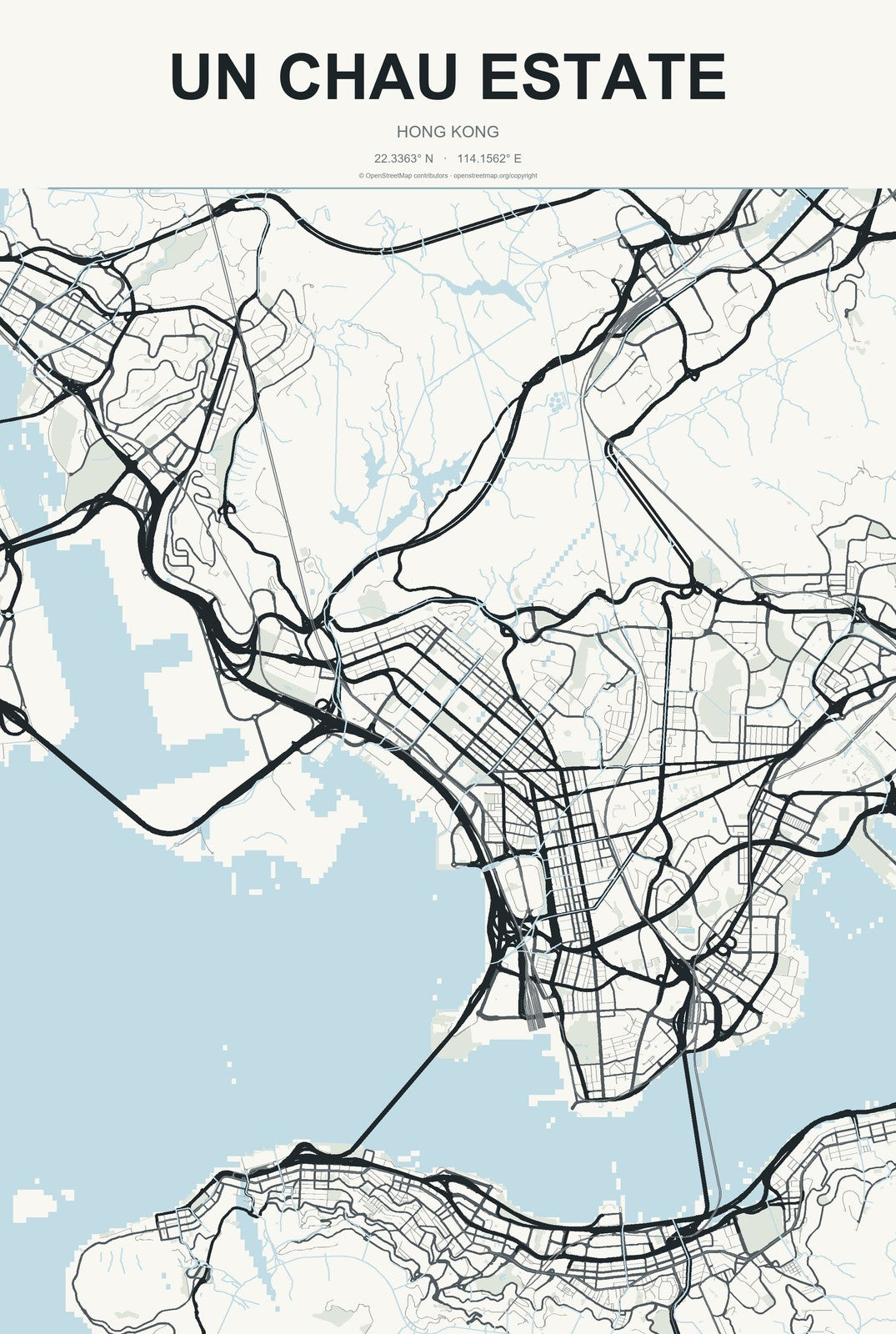 Un Chau Estate, Hong Kong City Map Aluminum Sign in Headline Atlas style