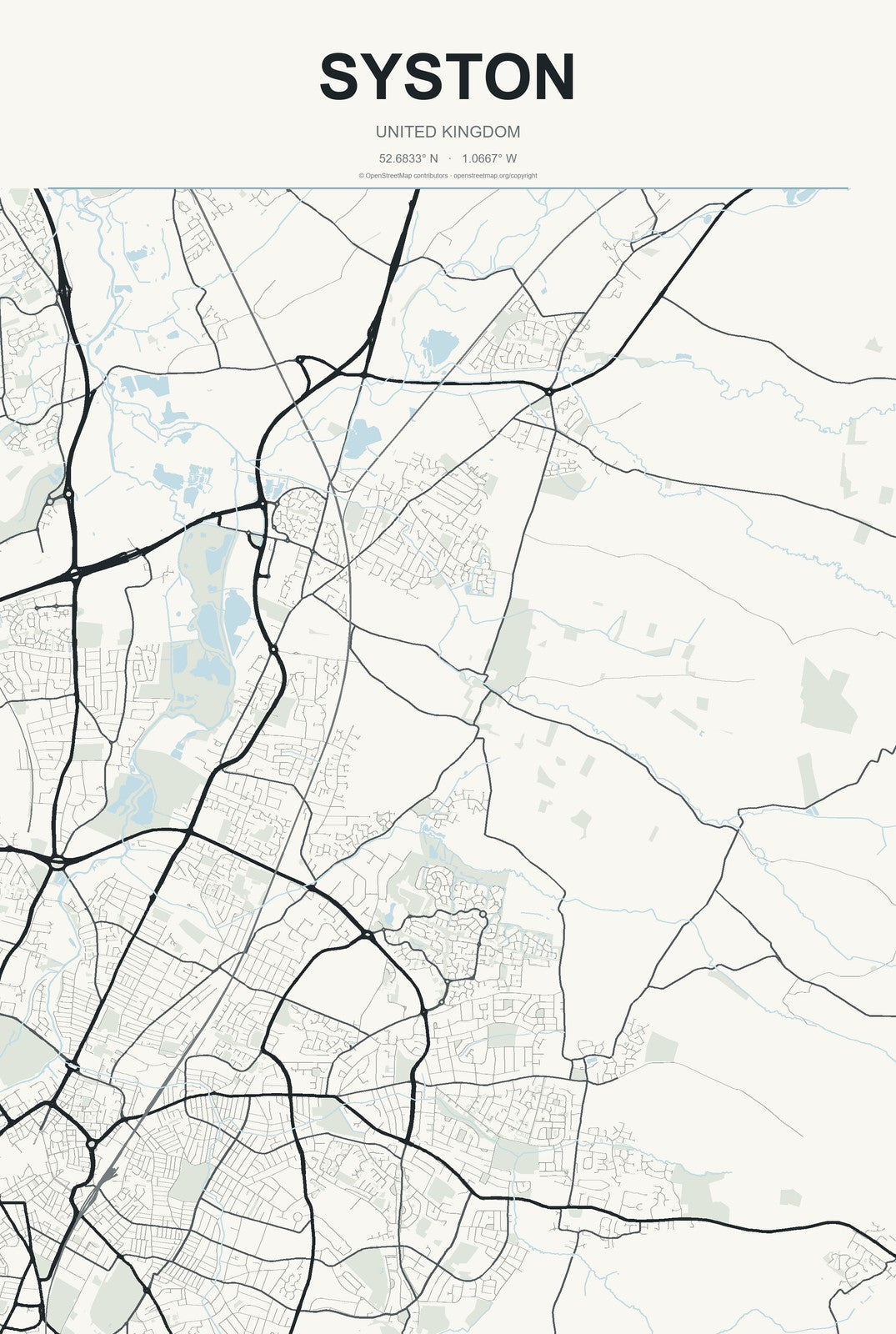 Syston, United Kingdom City Map Aluminum Sign in Headline Atlas style