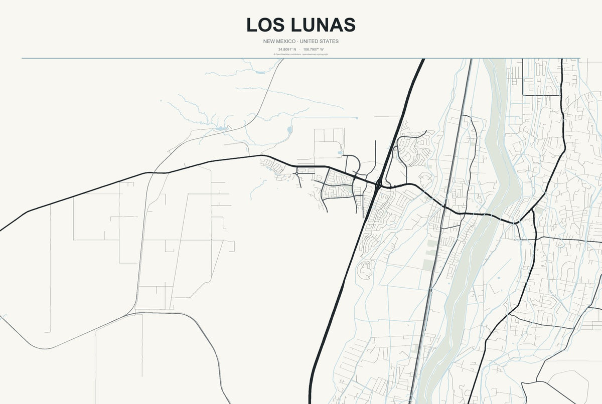 Los Lunas, New Mexico City Map Aluminum Sign in Headline Atlas style