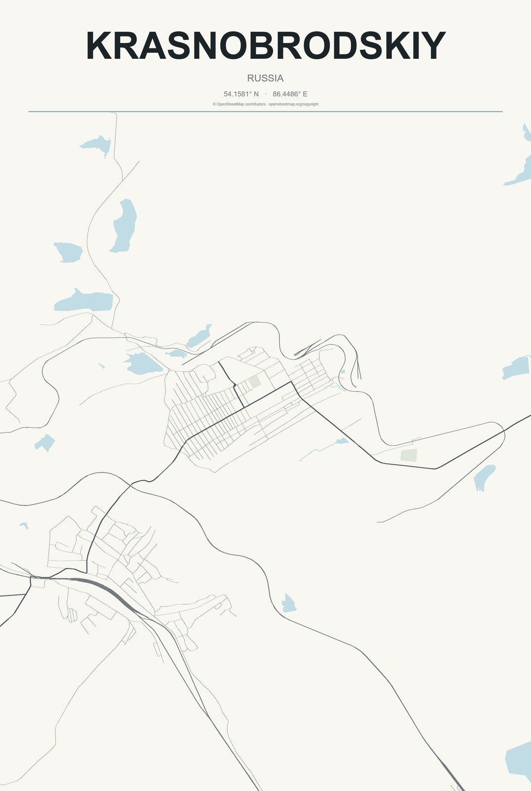 Krasnobrodskiy, Russia City Map Aluminum Sign in Headline Atlas style