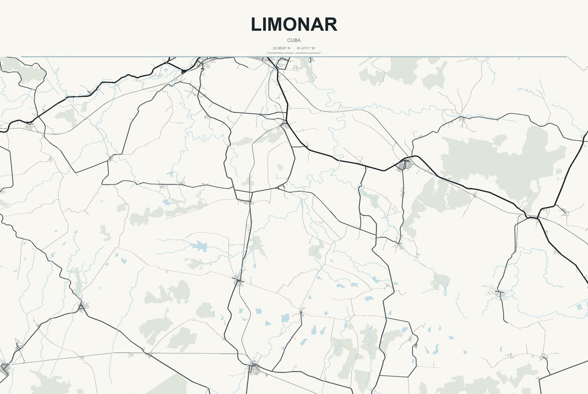 Limonar, Cuba City Map Aluminum Sign in Headline Atlas style