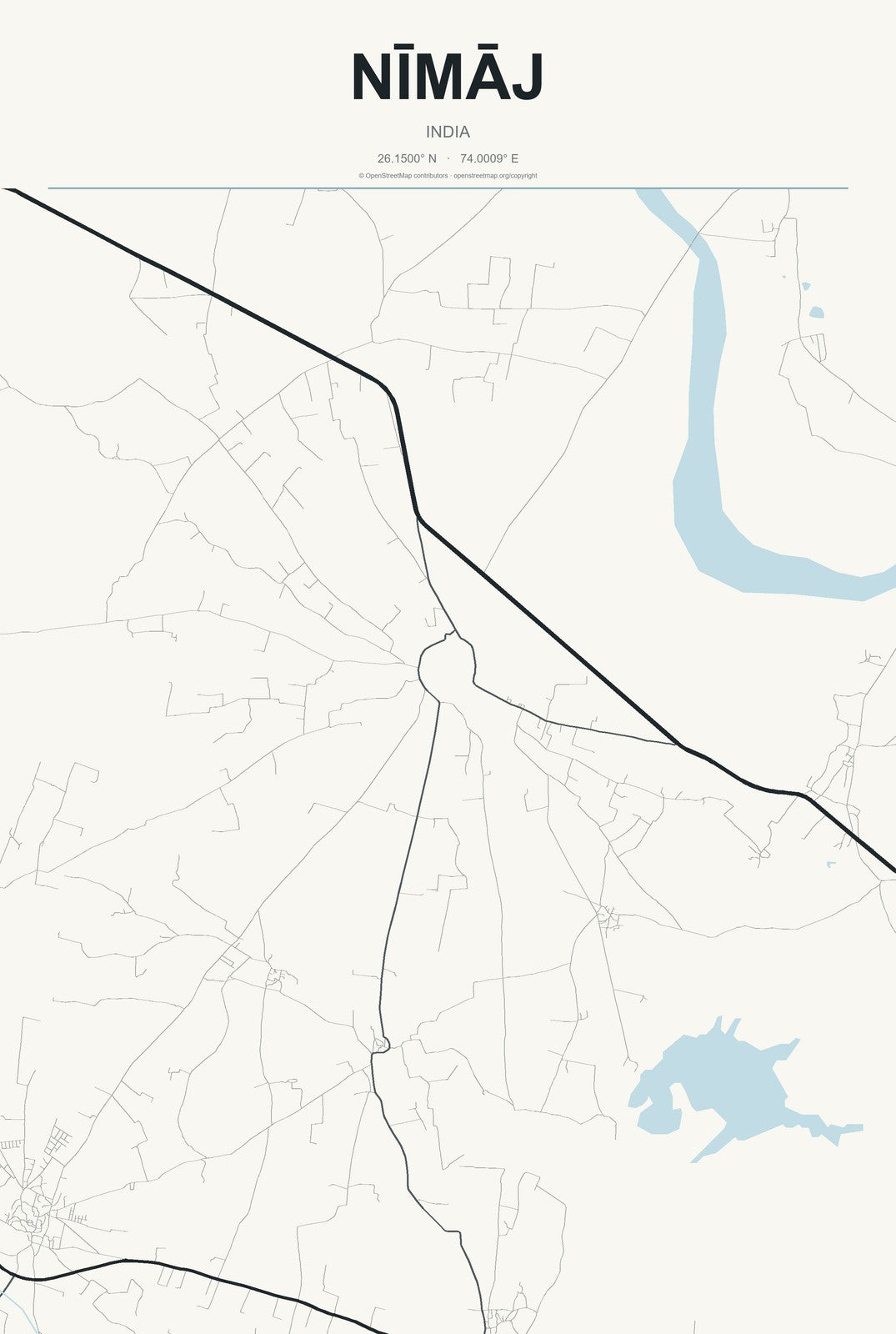 Nīmāj, India City Map Aluminum Sign in Headline Atlas style
