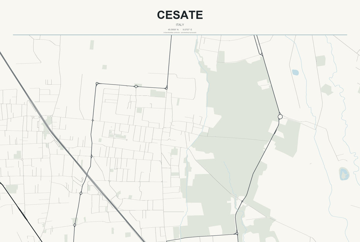 Cesate, Italy City Map Aluminum Sign in Headline Atlas style
