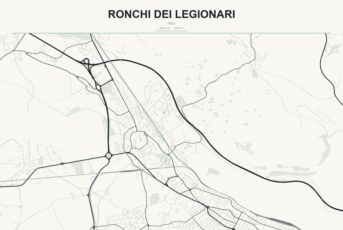 Ronchi dei Legionari, Italy City Map Aluminum Sign in Headline Atlas style
