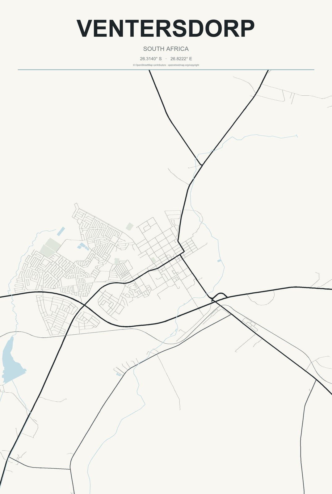Ventersdorp, South Africa City Map Aluminum Sign in Headline Atlas style