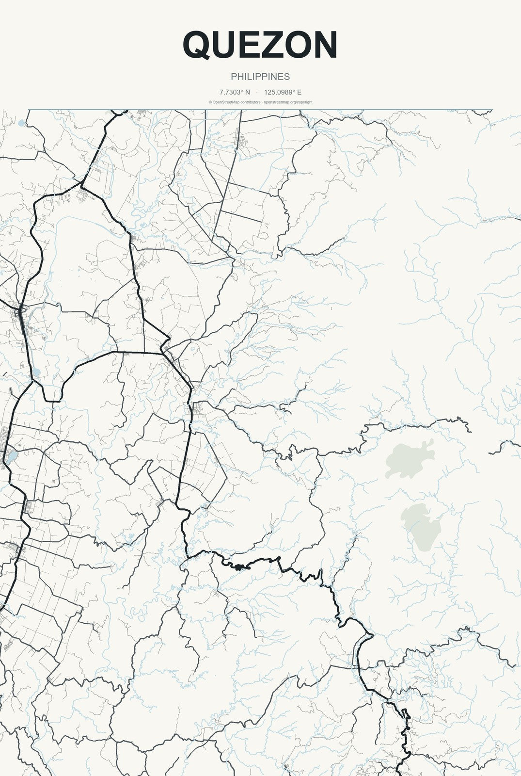 Quezon, Western Visayas, Philippines City Map Aluminum Sign in Headline Atlas style