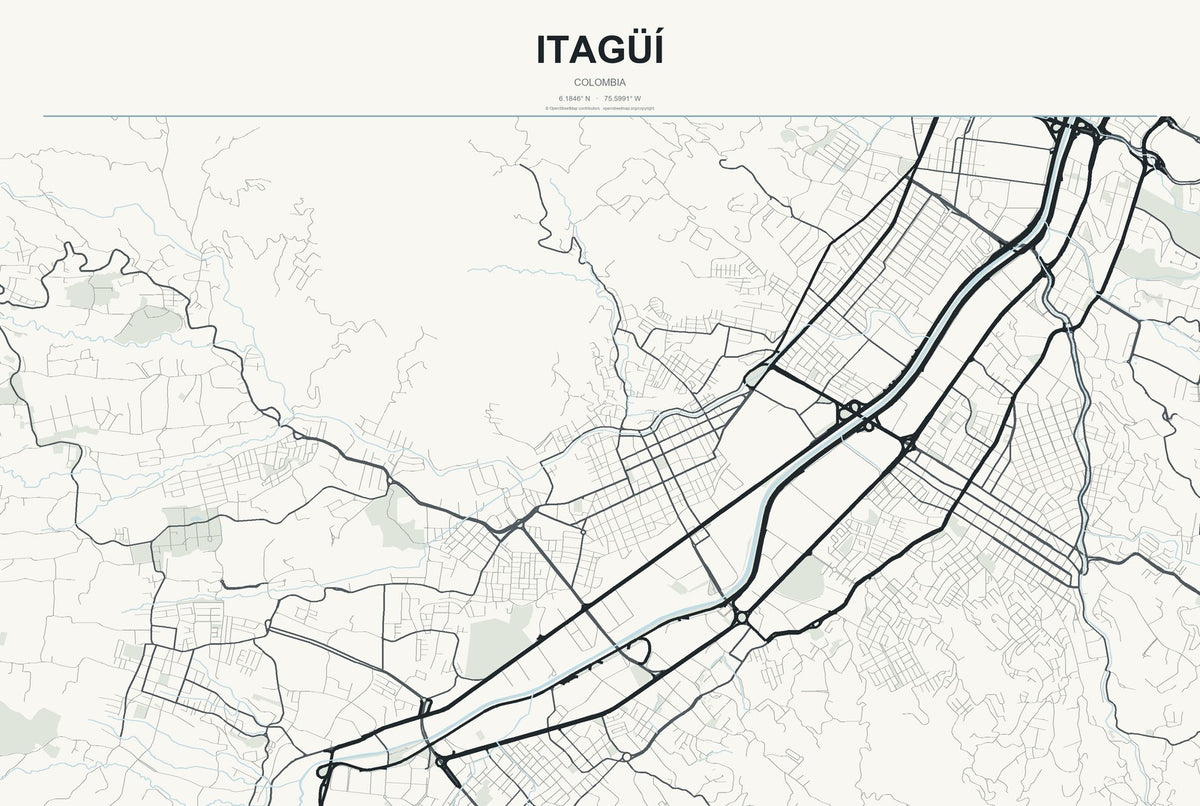 Itagüí, Colombia City Map Aluminum Sign in Headline Atlas style