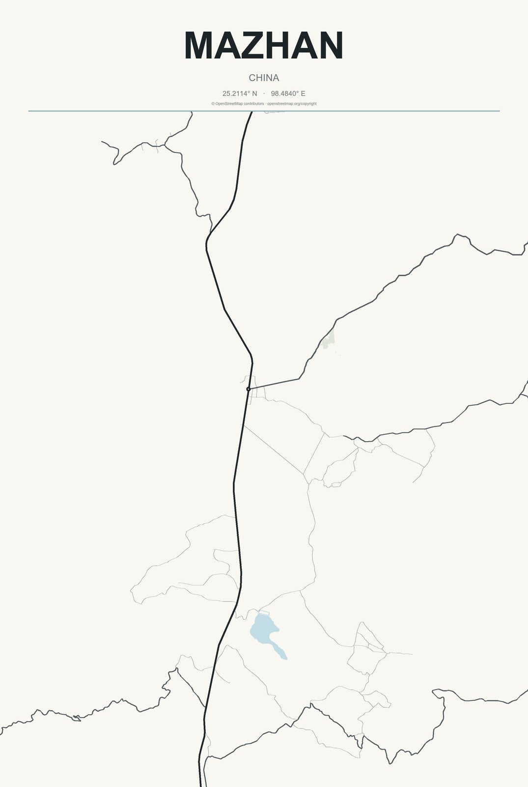 Mazhan, China City Map Aluminum Sign in Headline Atlas style