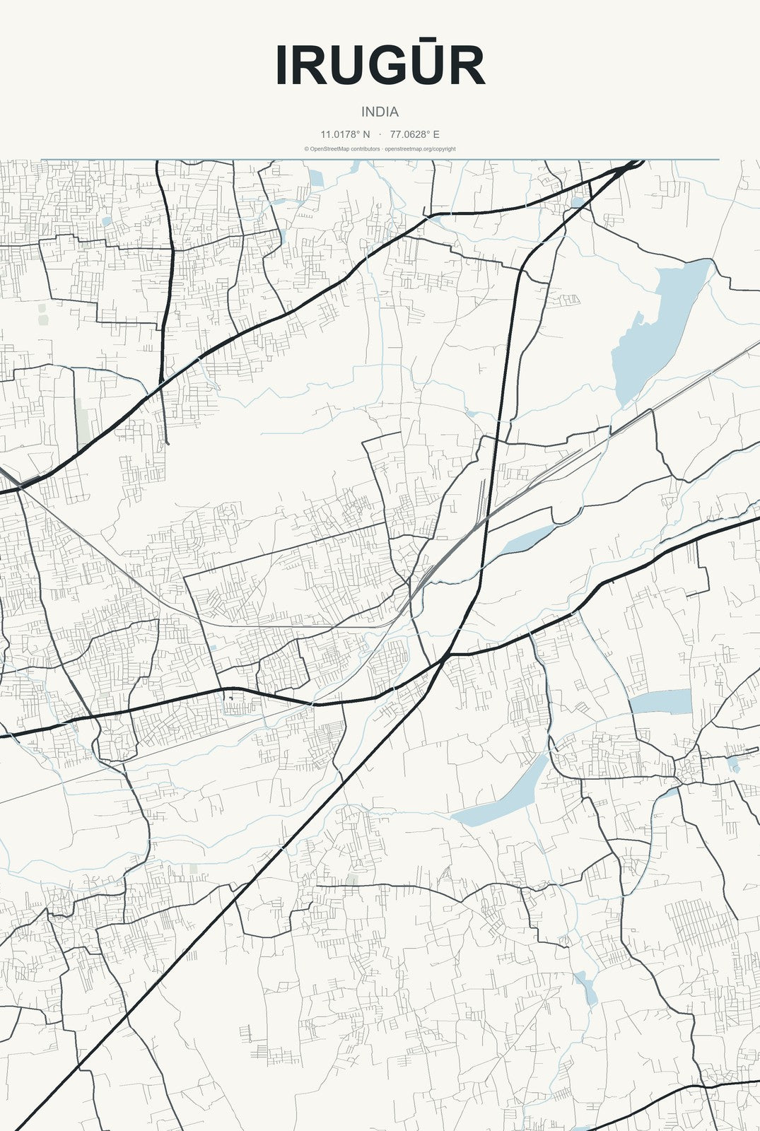 Irugūr, India City Map Aluminum Sign in Headline Atlas style