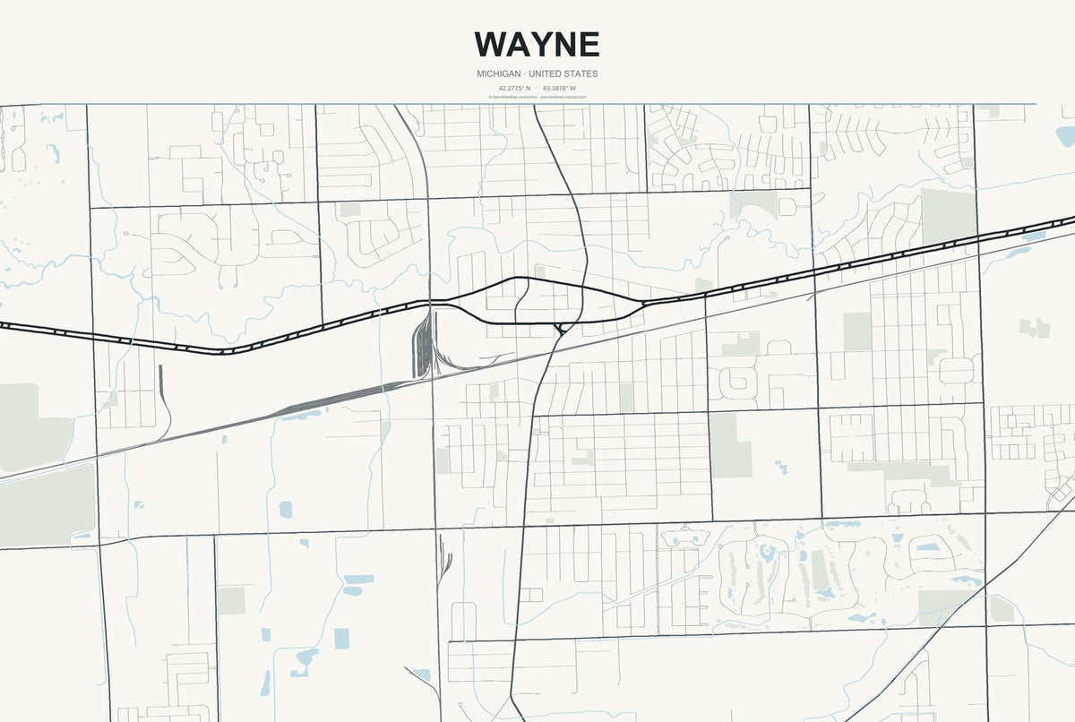 Wayne, Michigan City Map Aluminum Sign in Headline Atlas style