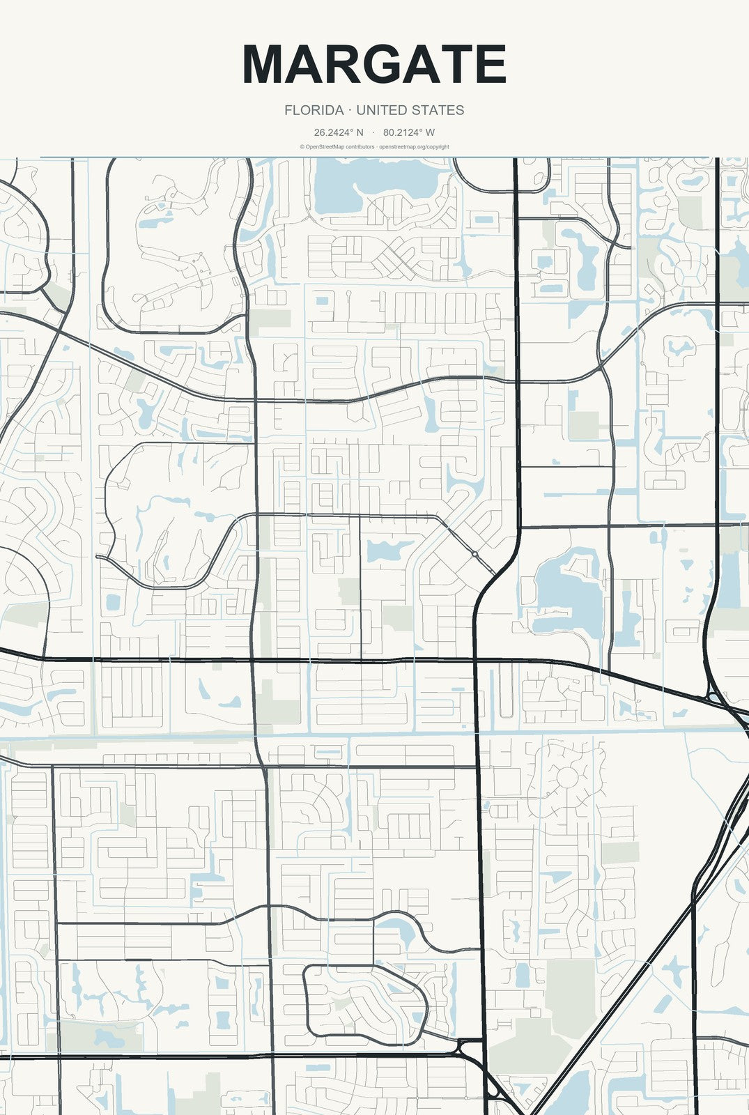 Margate, Florida City Map Aluminum Sign in Headline Atlas style