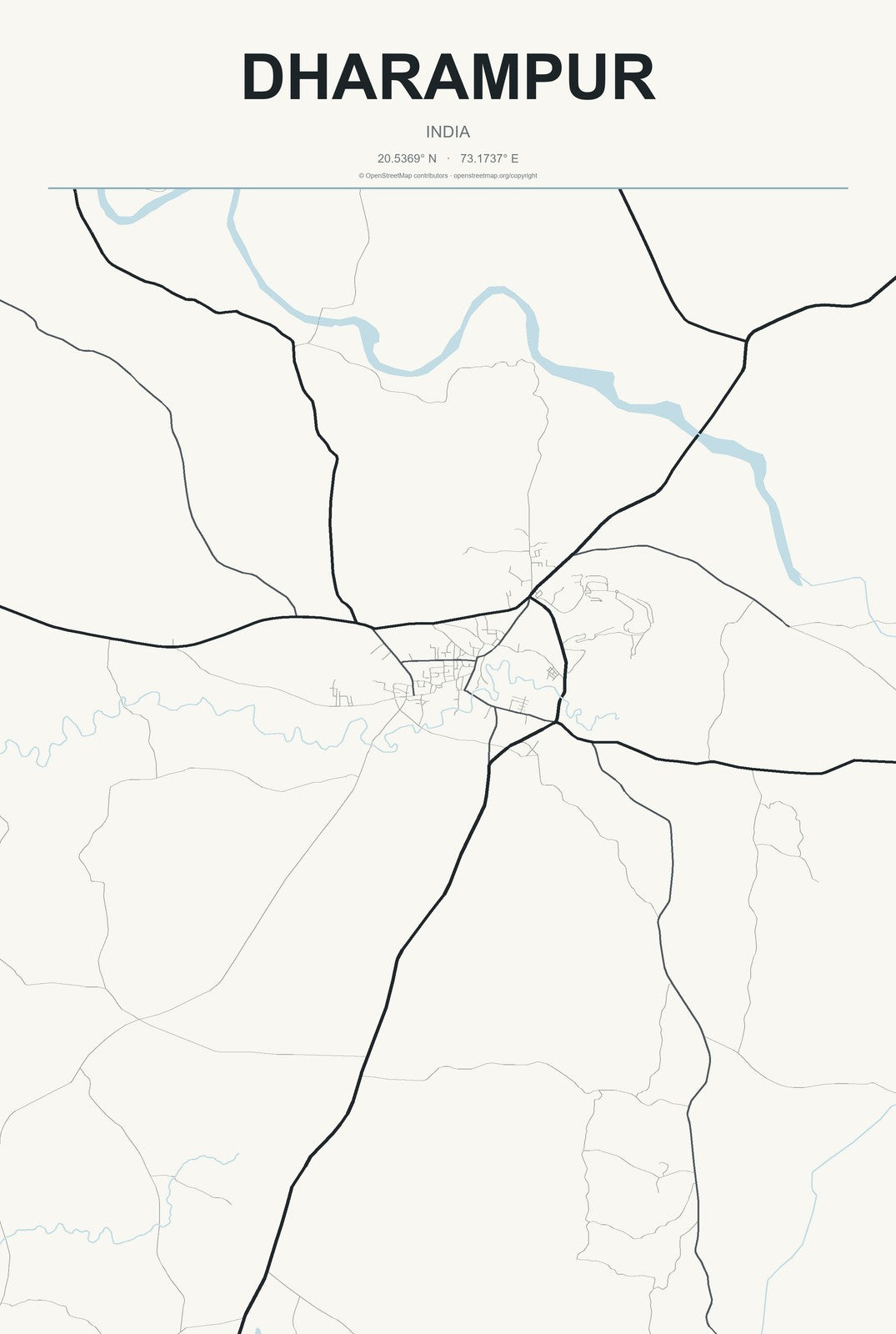 Dharampur, India City Map Aluminum Sign in Headline Atlas style