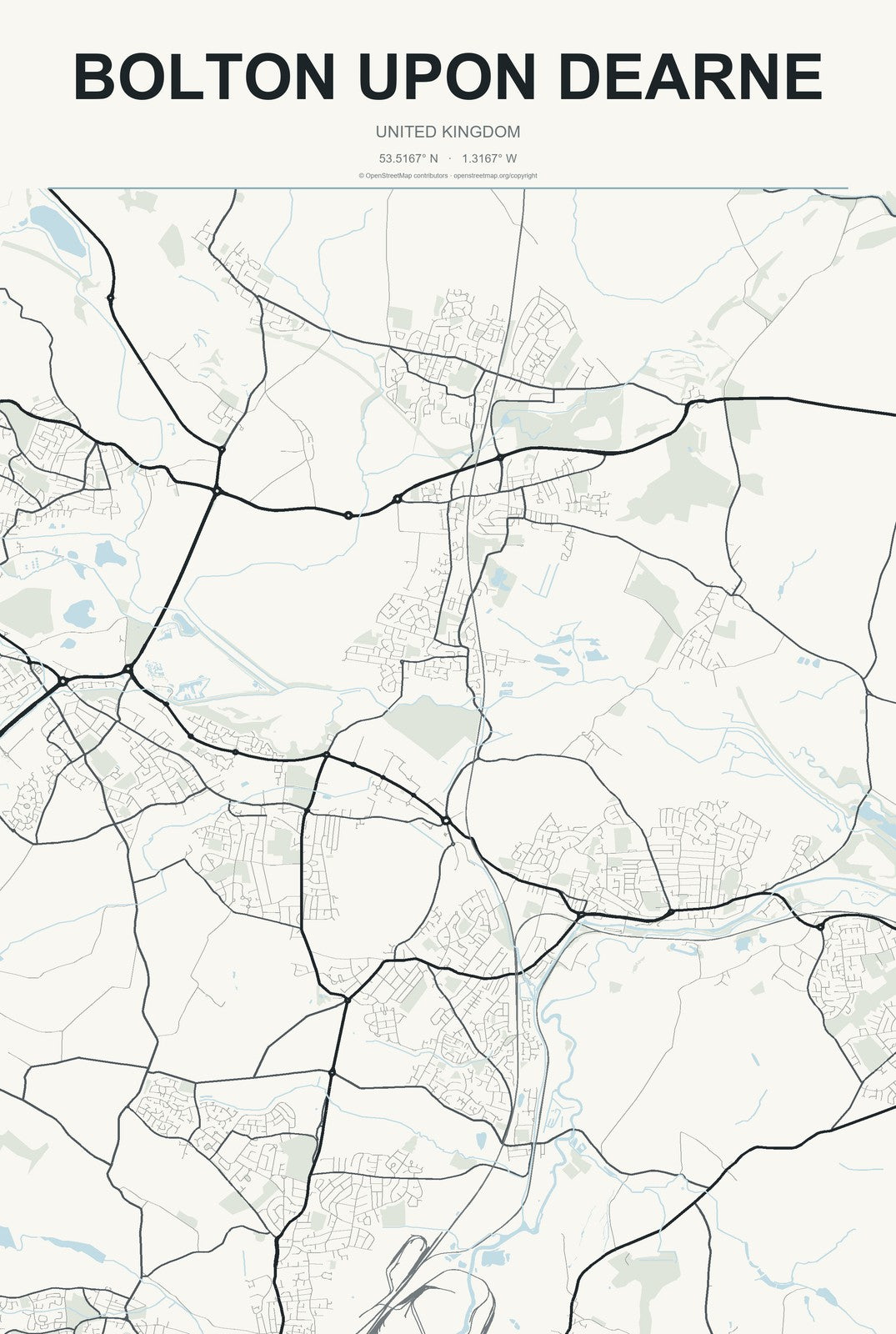 Bolton upon Dearne, United Kingdom City Map Aluminum Sign in Headline Atlas style