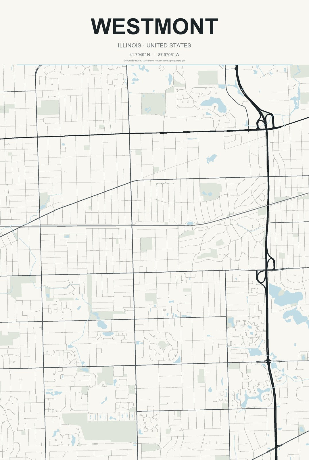 Westmont, Illinois City Map Aluminum Sign in Headline Atlas style