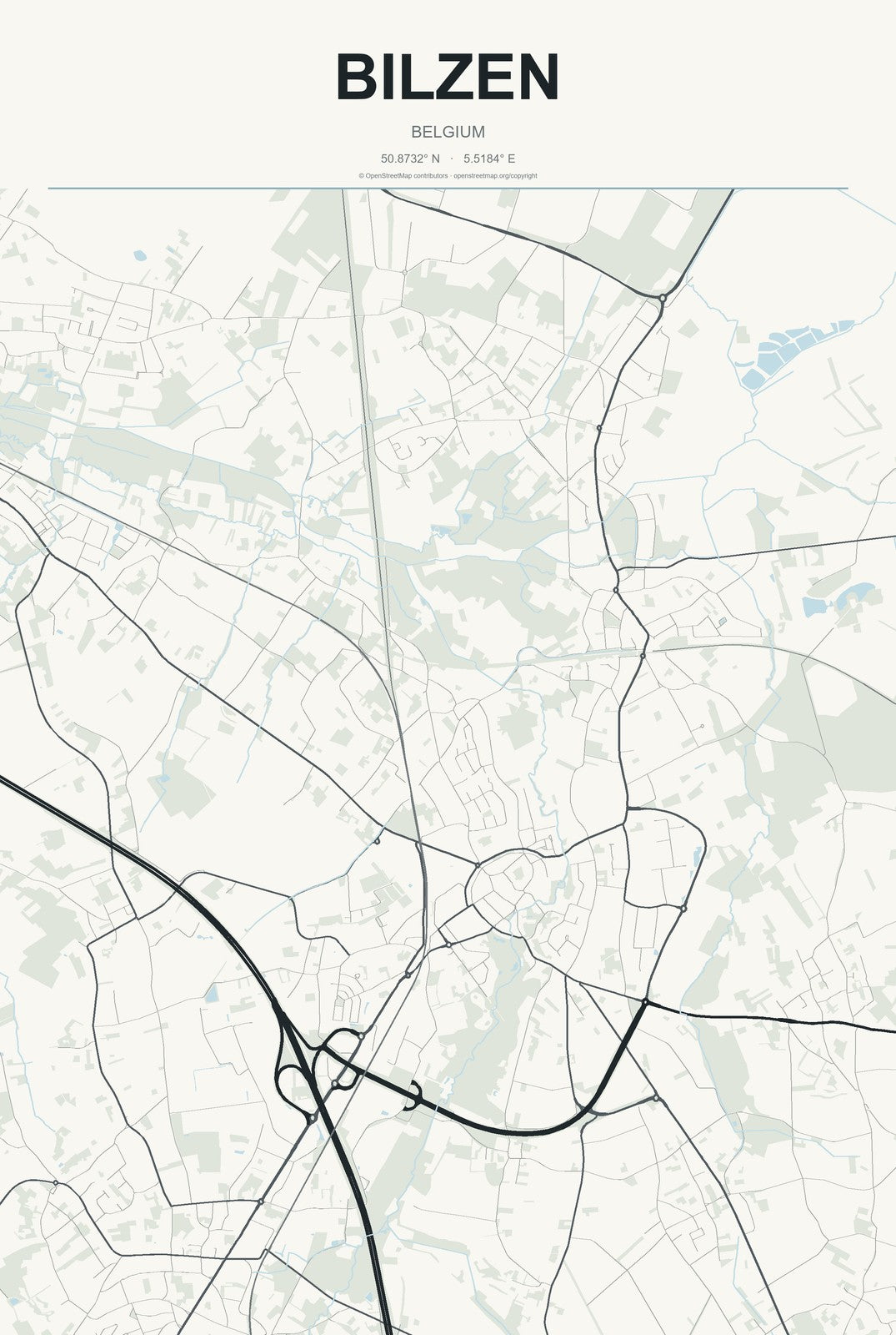 Bilzen, Belgium City Map Aluminum Sign in Headline Atlas style