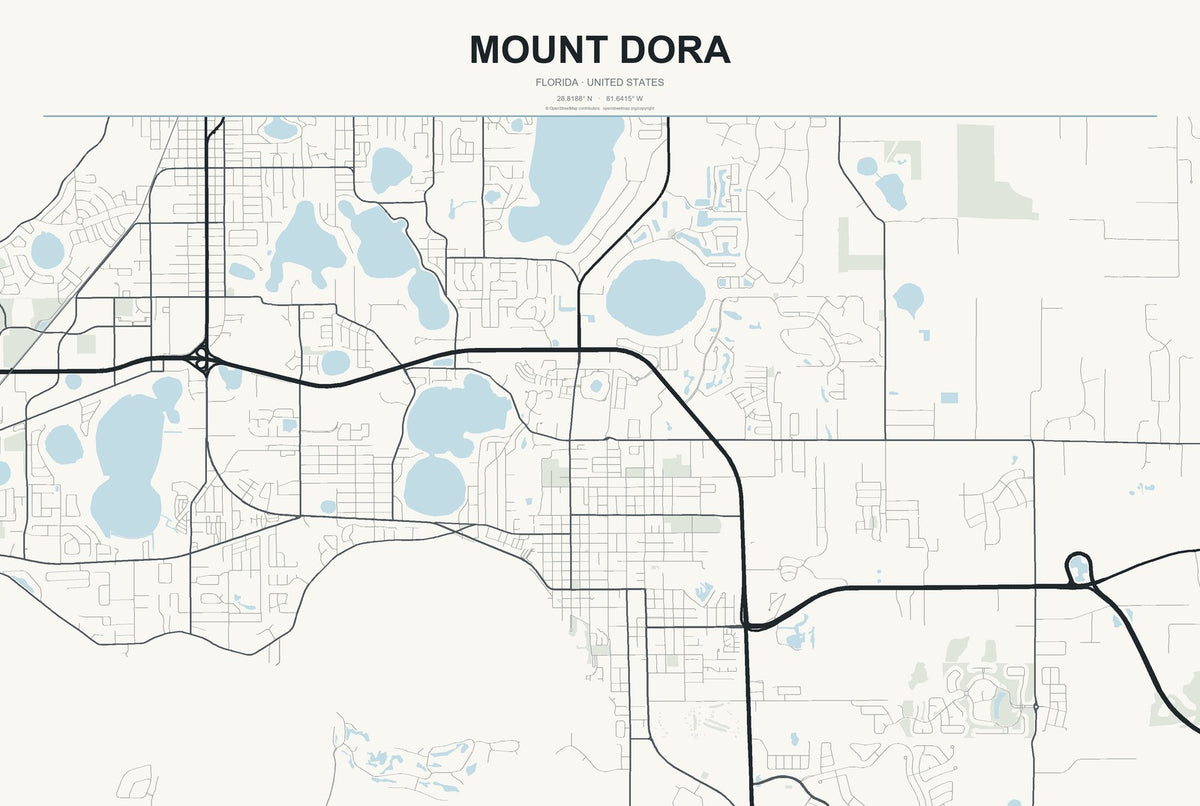 Mount Dora, Florida City Map Aluminum Sign in Headline Atlas style