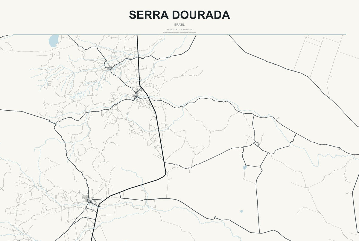 Serra Dourada, Brazil City Map Aluminum Sign in Headline Atlas style