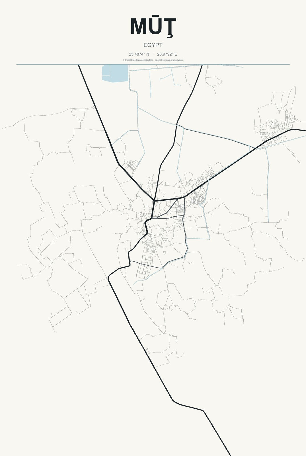 Mūţ, Egypt City Map Aluminum Sign in Headline Atlas style