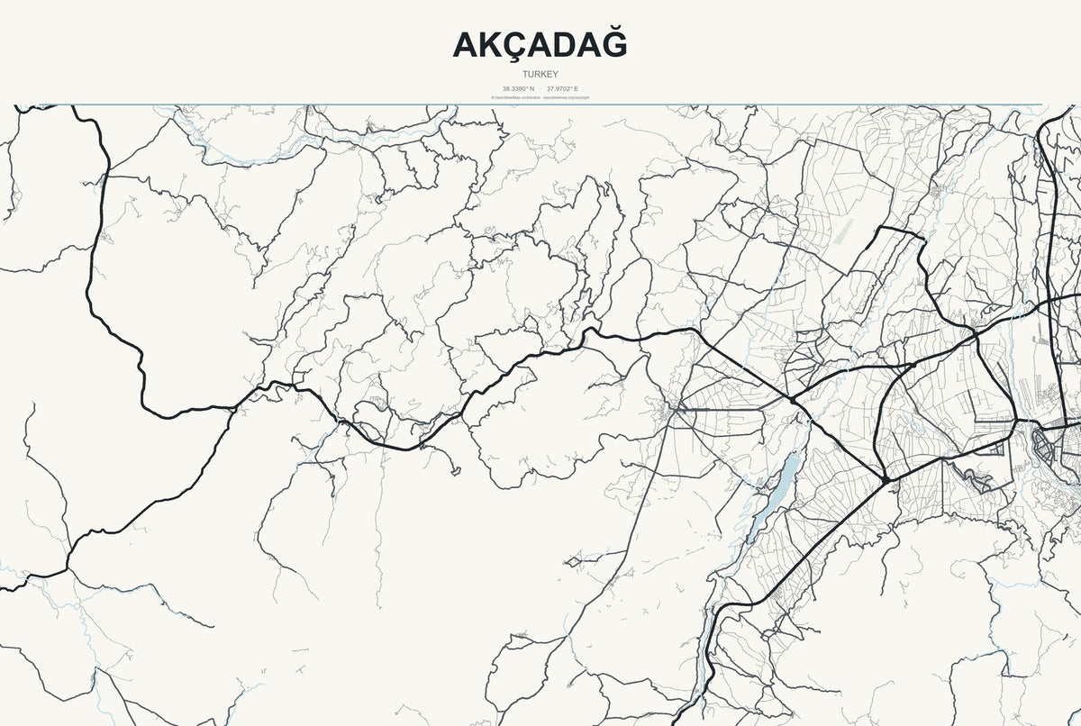 Akçadağ, Turkey City Map Aluminum Sign in Headline Atlas style