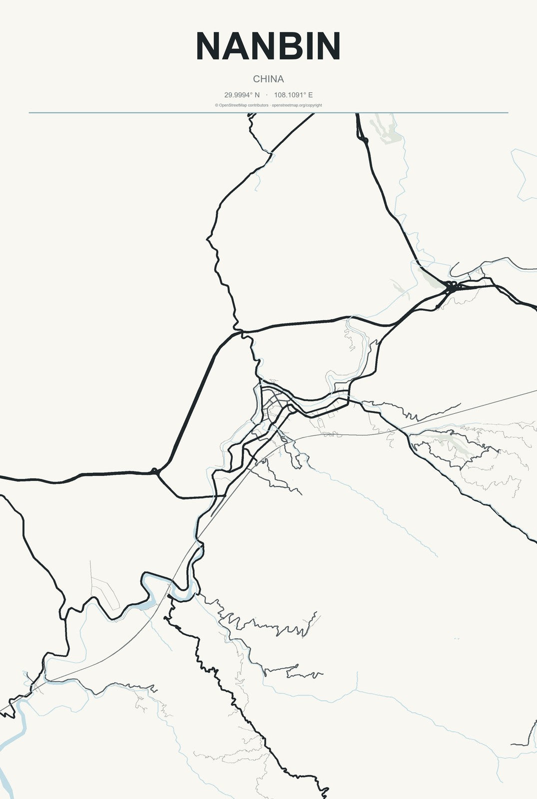 Nanbin, China City Map Aluminum Sign in Headline Atlas style