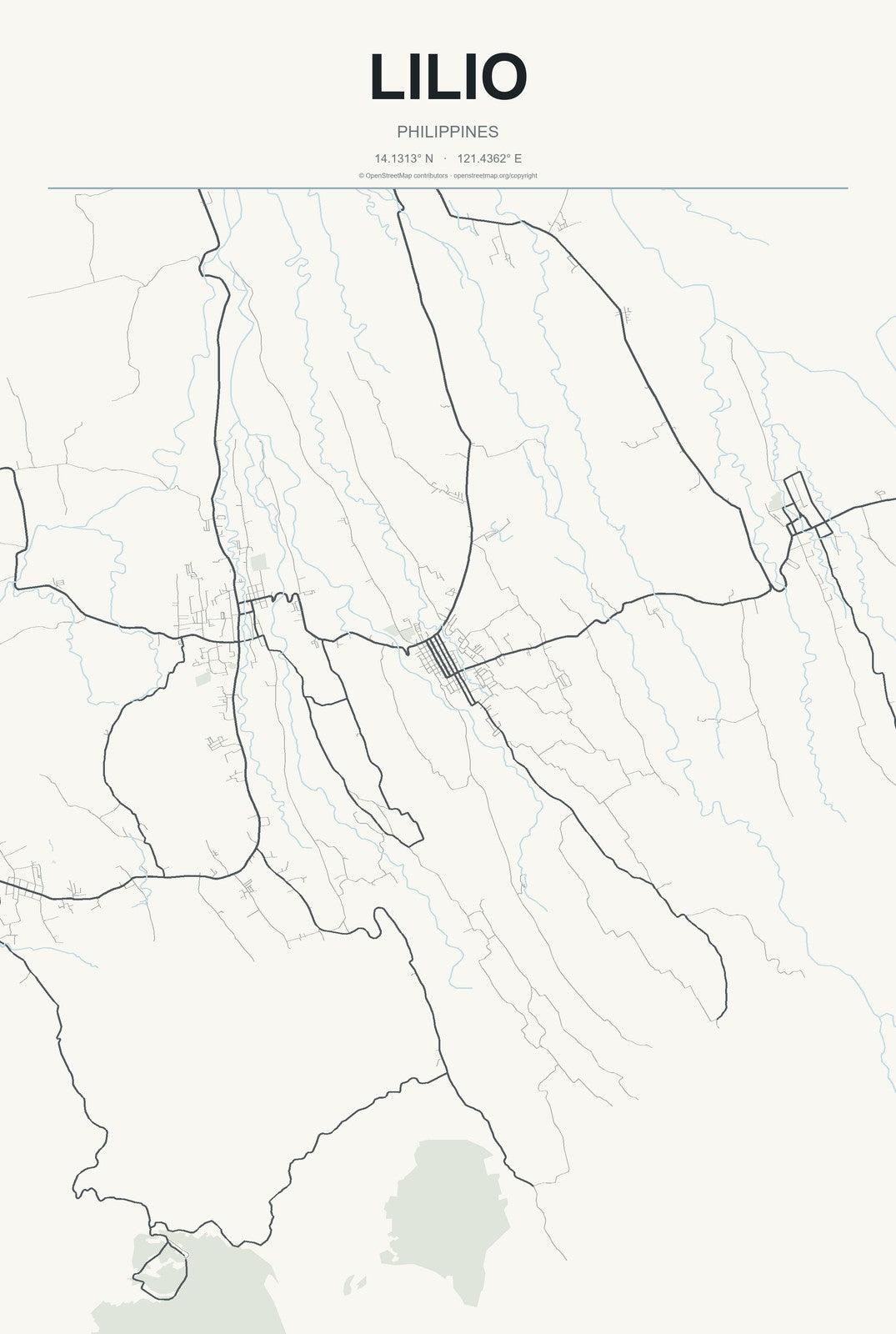 Lilio, Philippines City Map Aluminum Sign in Headline Atlas style