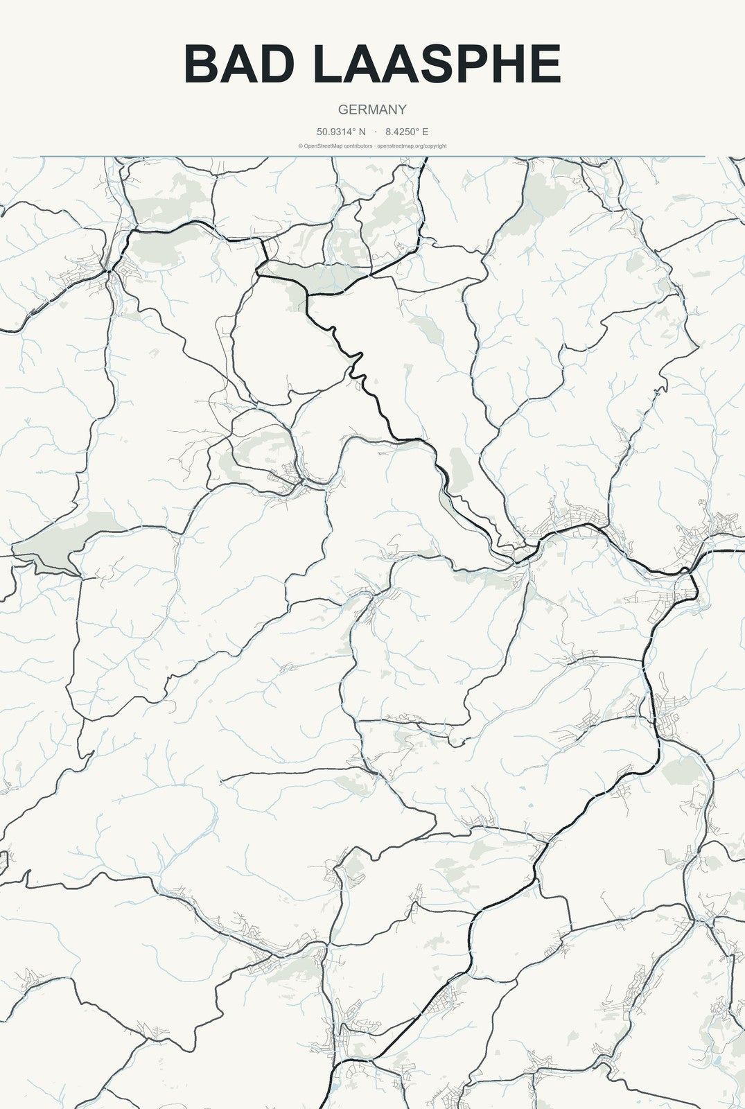 Bad Laasphe, Germany City Map Aluminum Sign in Headline Atlas style