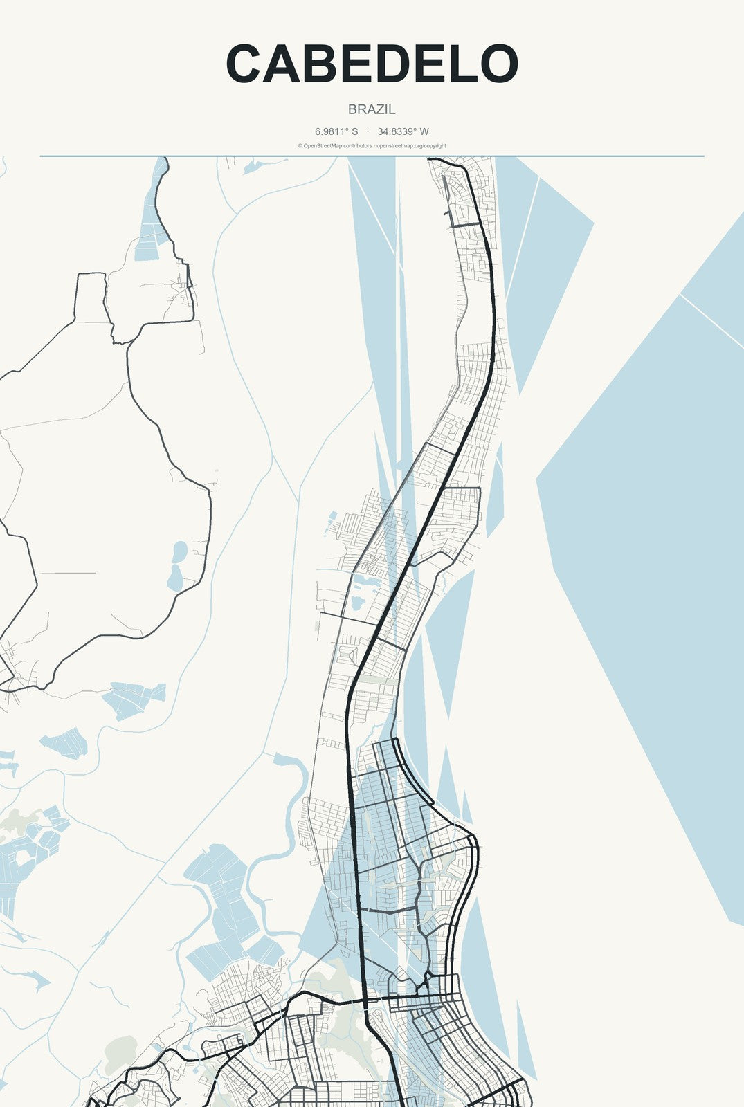 Cabedelo, Brazil City Map Aluminum Sign in Headline Atlas style