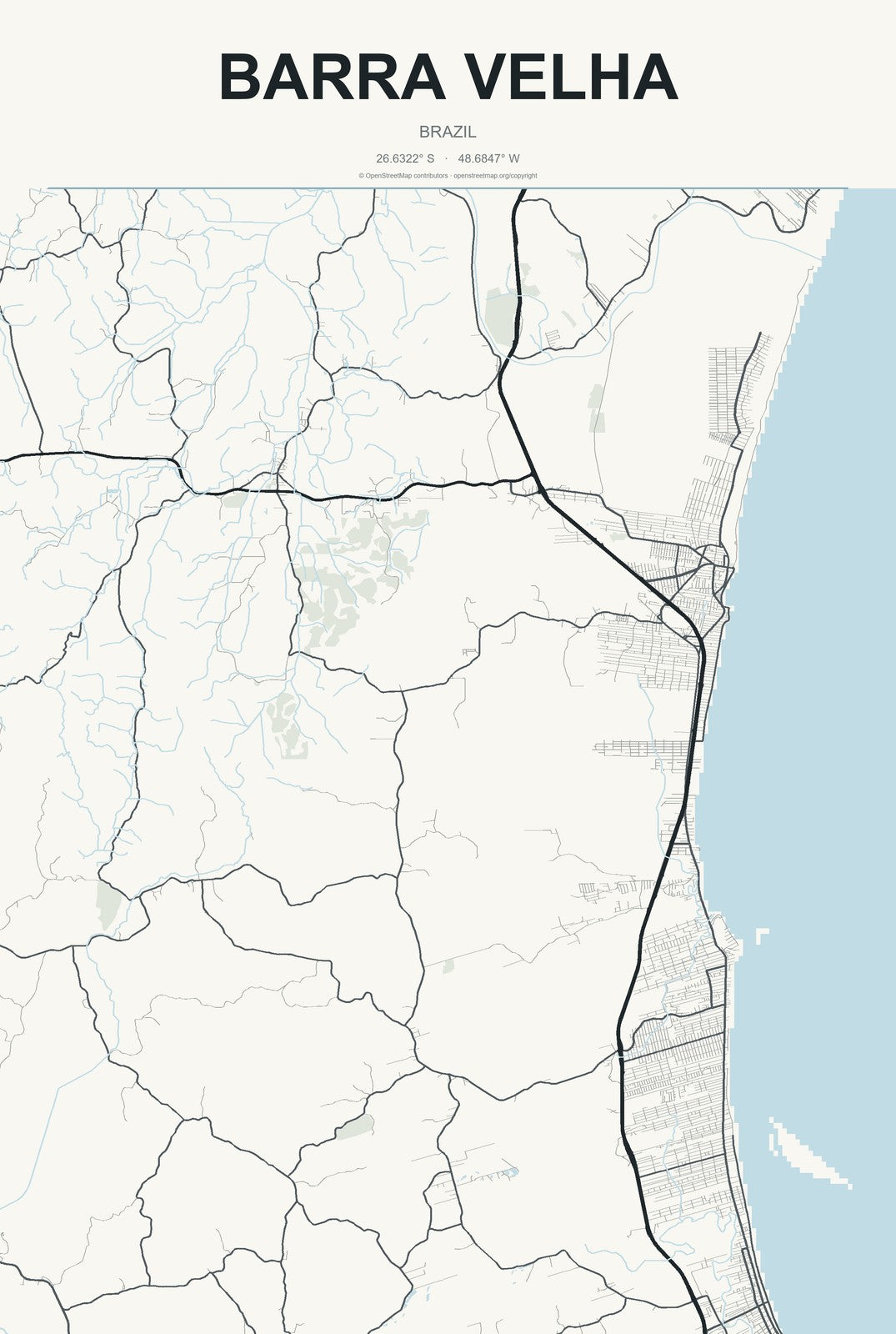 Barra Velha, Brazil City Map Aluminum Sign in Headline Atlas style