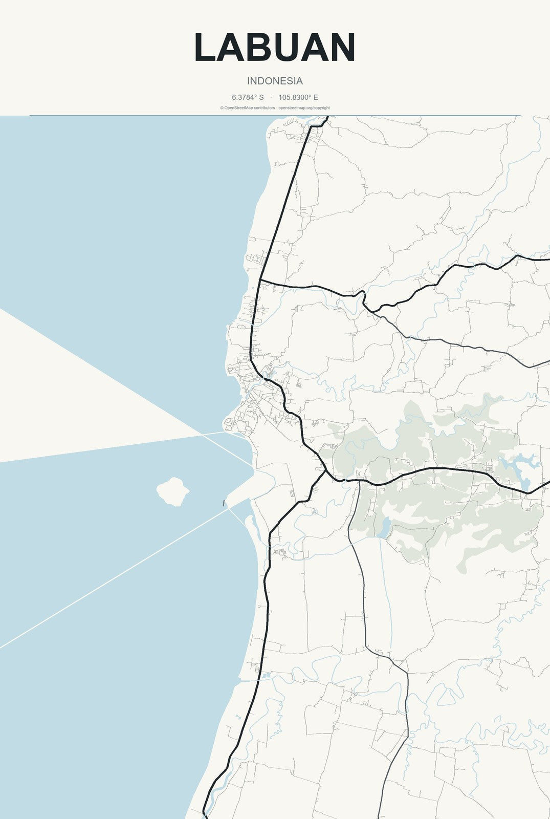 Labuan, Indonesia City Map Aluminum Sign in Headline Atlas style