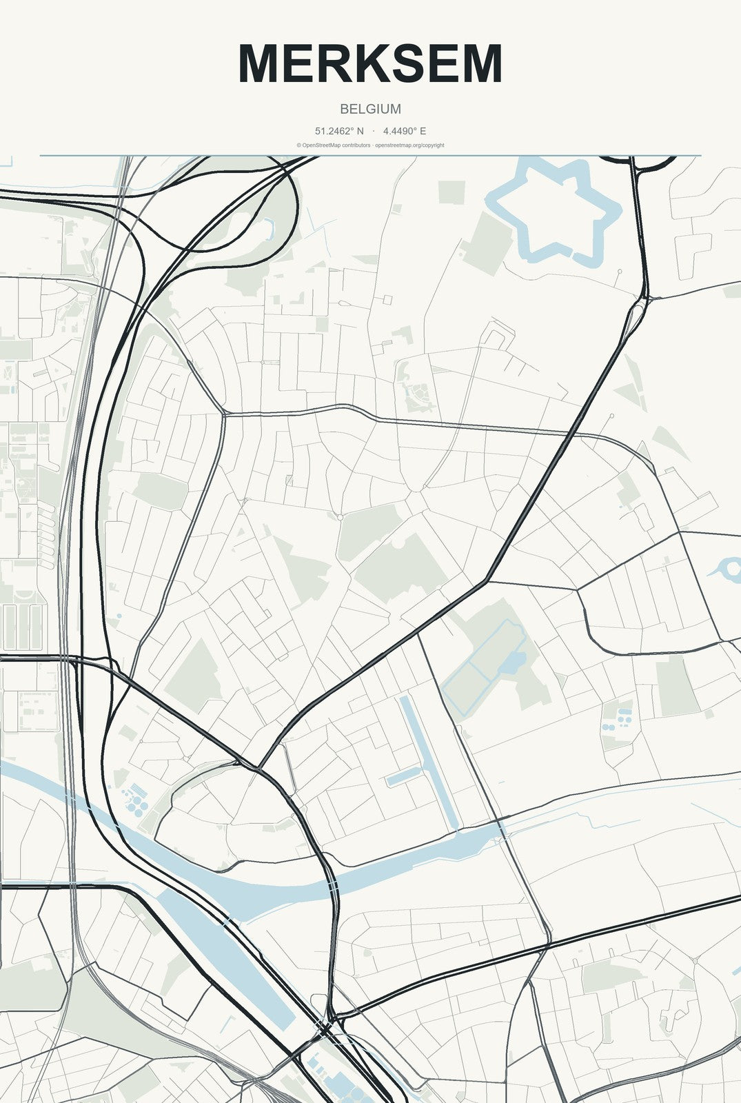 Merksem, Belgium City Map Aluminum Sign in Headline Atlas style